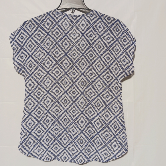 Maurice's EUC Women's Blouse, Size Small, Sheer Navy & White Diamond Pattern - Picture 8 of 8